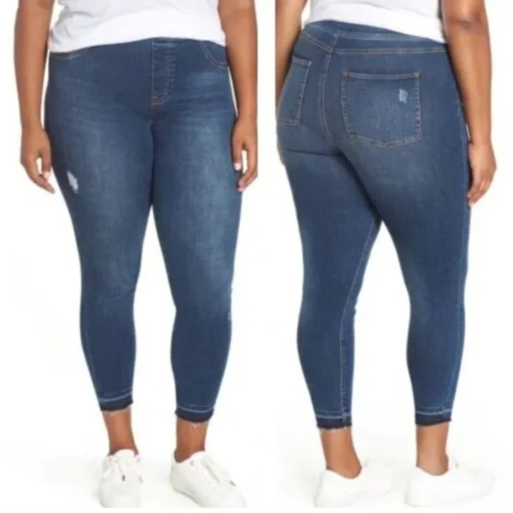 Spanx Distressed Ankle Skinny Jeans Blue Wash Jeggings Size XL
